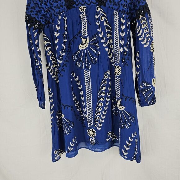 FLOREAT ANTHROPOLOGIE Black Blue Embroider Floral LISSE Peasant BOHO Dress 2 - Picture 5 of 10